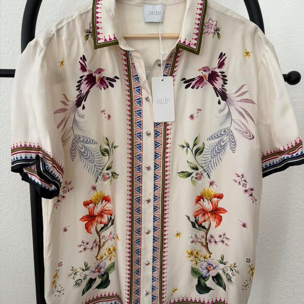 Jade by Johnny Was NEW Ophelia Silk Short Sleeve Blouse Size Small